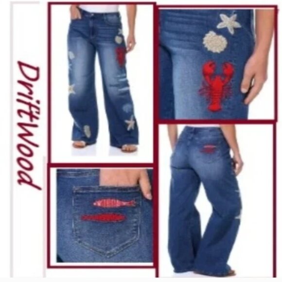 Driftwood Charlee x Seaside Embroidered Ocean Accent Wide Leg Jeans🆕📦🏃♀️💨🚚 - Picture 2 of 16